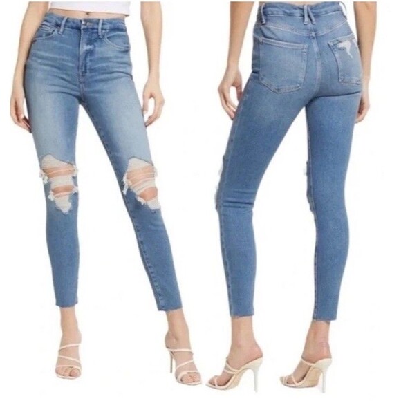 Good American Good Waist Skinny GW731T Women's High-Rise Size 6/28 Raw Hem Jeans - Picture 4 of 9